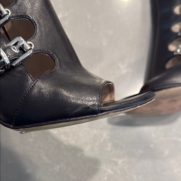 Michael Kors Black Heeled Boots with Edgy Buckle Design - Picture 6 of 8